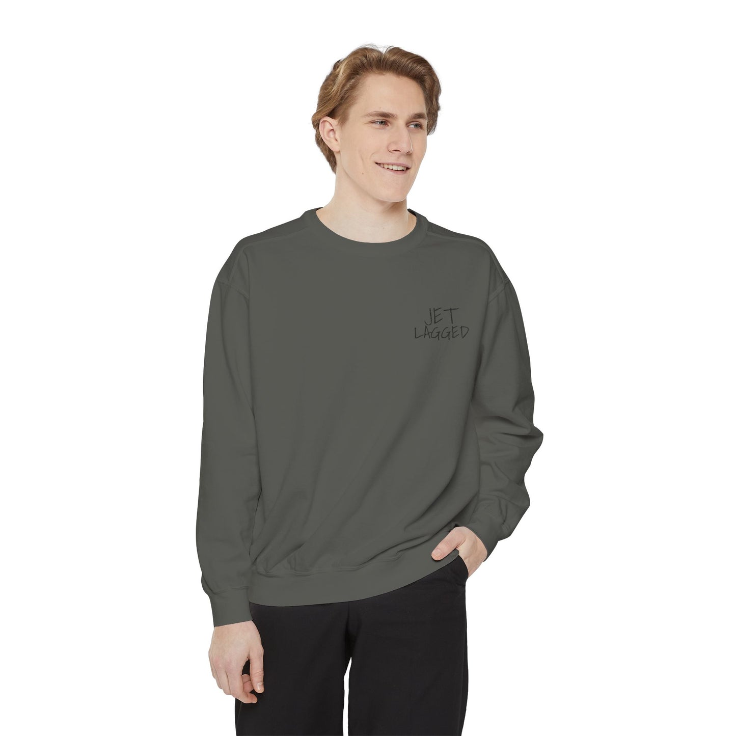 Jet Lagged Unisex Garment-Dyed Sweatshirt - Let Laughter Live, Cozy Sweater for Casual Days, Gift for Friends, Perfect for Fall & Winter