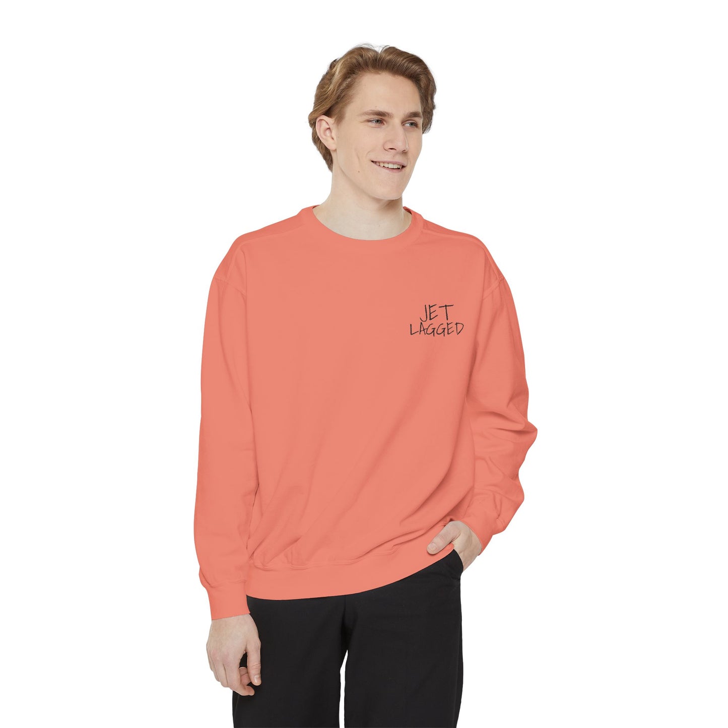 Jet Lagged Unisex Garment-Dyed Sweatshirt - Let Laughter Live, Cozy Sweater for Casual Days, Gift for Friends, Perfect for Fall & Winter