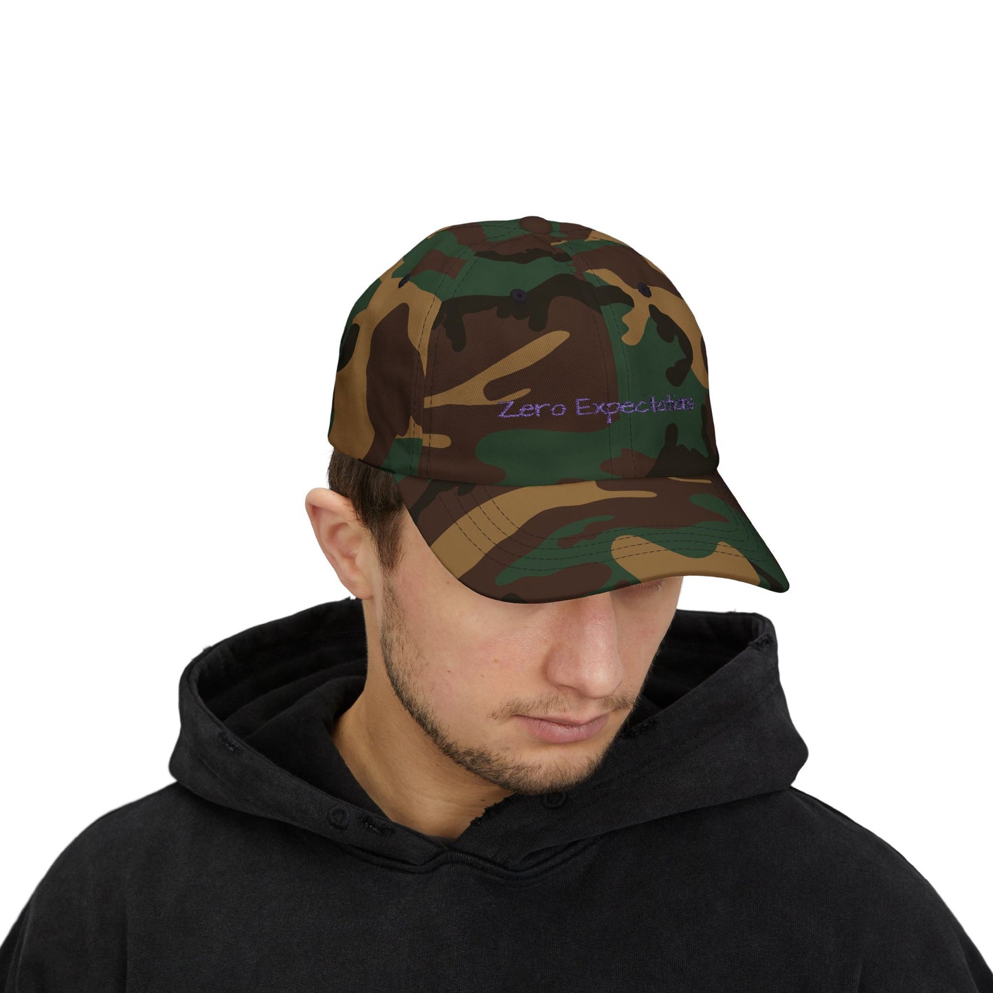 Zero Expectations Cap- Sarcastic Embroidered Cap, Funny Minimalist Hat, Low-Energy Mood Gift for the Barely Hanging On Club
