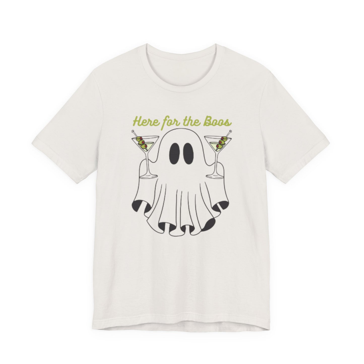 Here for the Boos Ghost Tee, Funny Halloween Shirt, Casual Unisex T-Shirt, Spooky Party Wear, Ghost Lover Gift