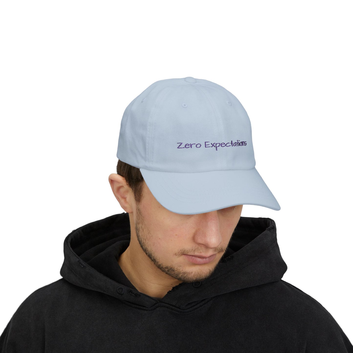 Zero Expectations Cap- Sarcastic Embroidered Cap, Funny Minimalist Hat, Low-Energy Mood Gift for the Barely Hanging On Club