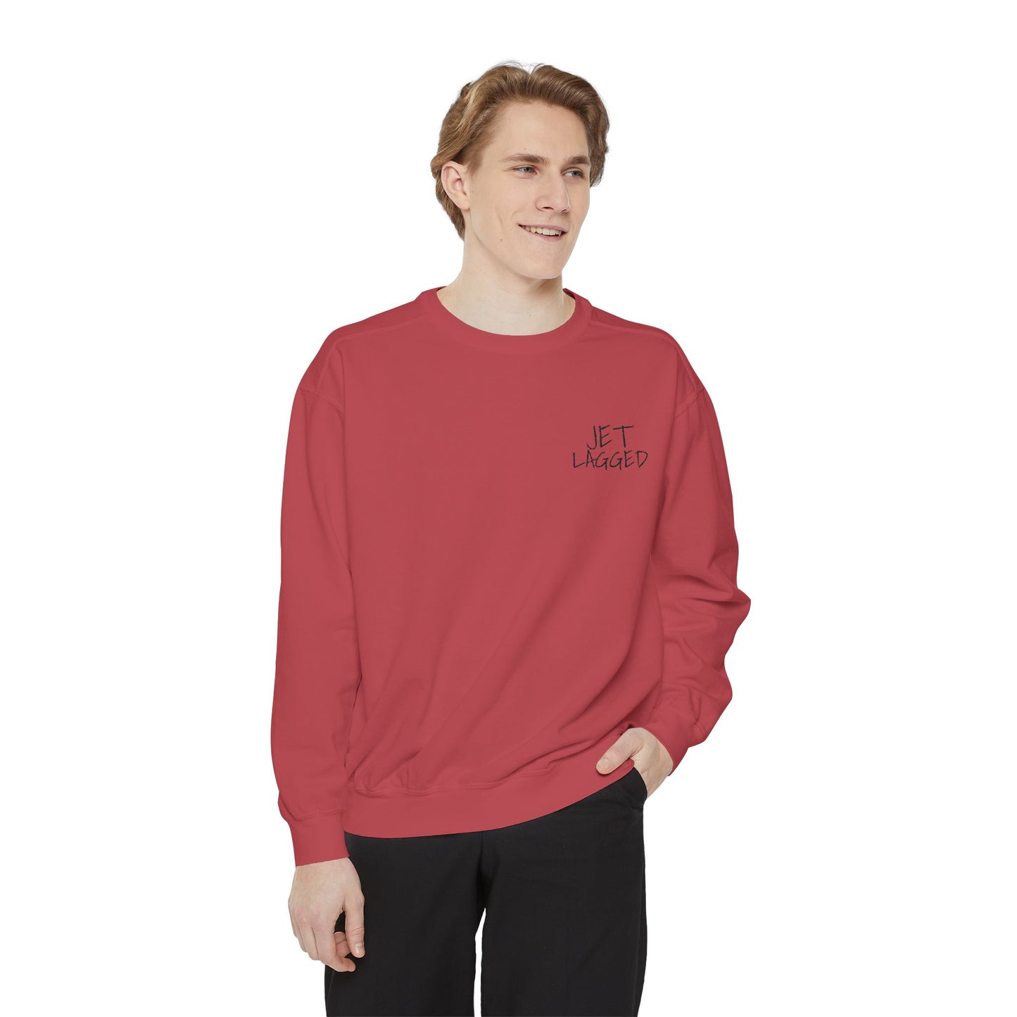 Jet Lagged Unisex Garment-Dyed Sweatshirt - Let Laughter Live, Cozy Sweater for Casual Days, Gift for Friends, Perfect for Fall & Winter