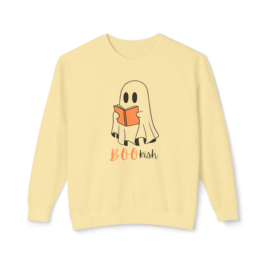 BOOkish Ghost Crewneck Sweatshirt | Lightweight Sweatshirt for Book Lovers | Halloween Apparel, Cozy Sweater, Fall Fashion, Gift Idea