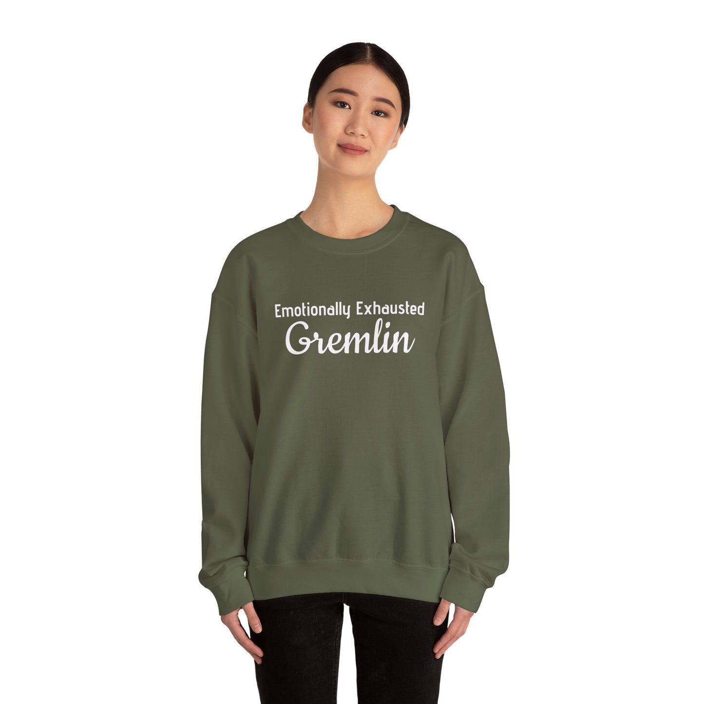 Emotionally Exhausted Gremlin Sweatshirt, Unisex Crewneck, Cozy Gift, Casual Wear, Fun Design, Halloween Fashion, Gift for Friends