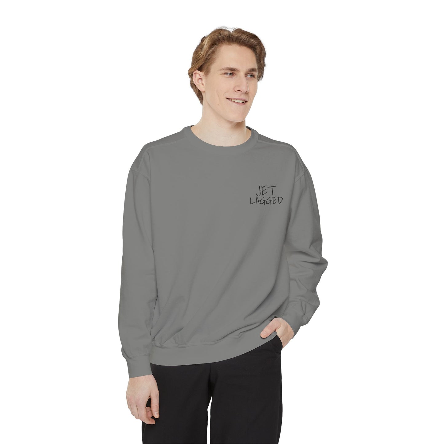 Jet Lagged Unisex Garment-Dyed Sweatshirt - Let Laughter Live, Cozy Sweater for Casual Days, Gift for Friends, Perfect for Fall & Winter