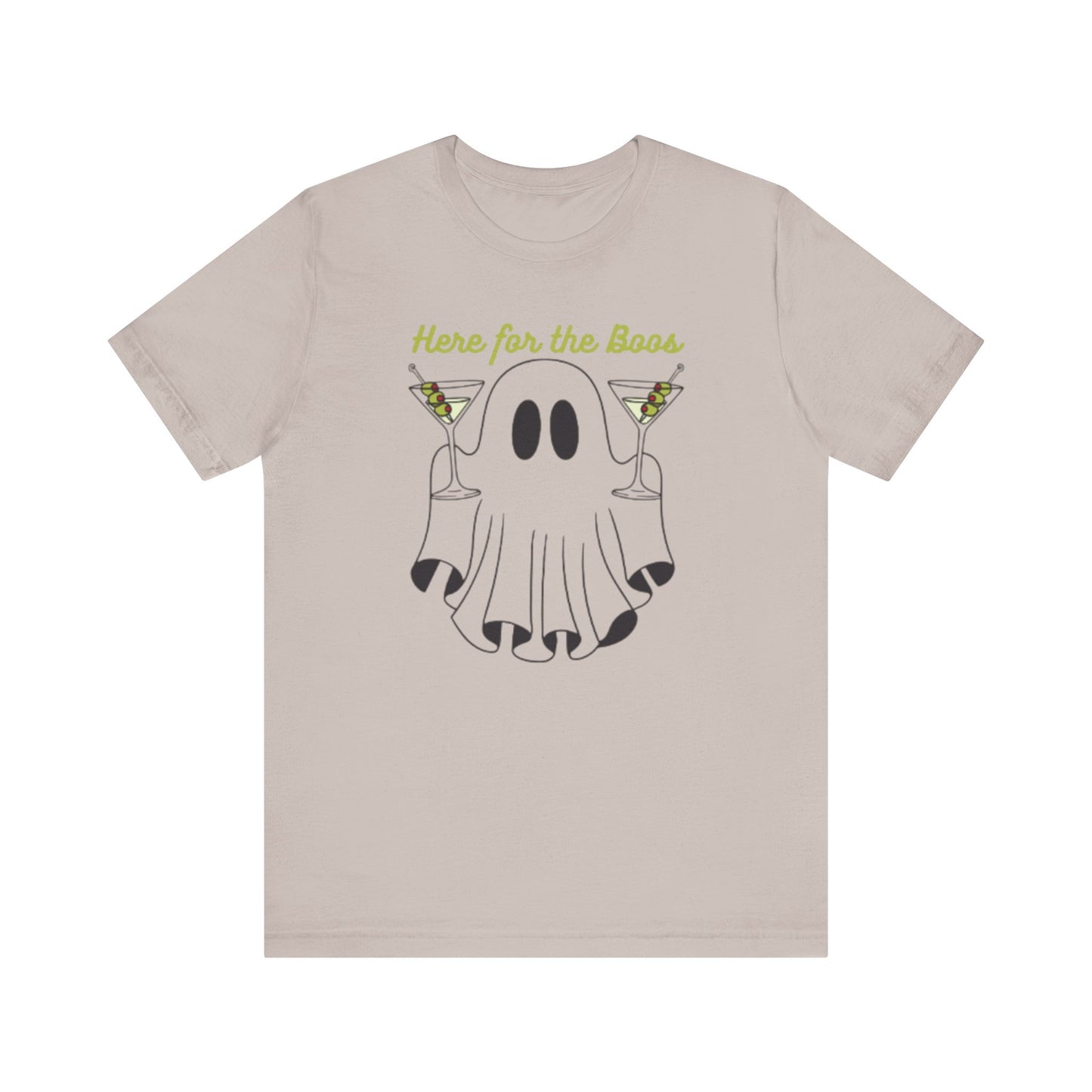 Here for the Boos Ghost Tee, Funny Halloween Shirt, Casual Unisex T-Shirt, Spooky Party Wear, Ghost Lover Gift