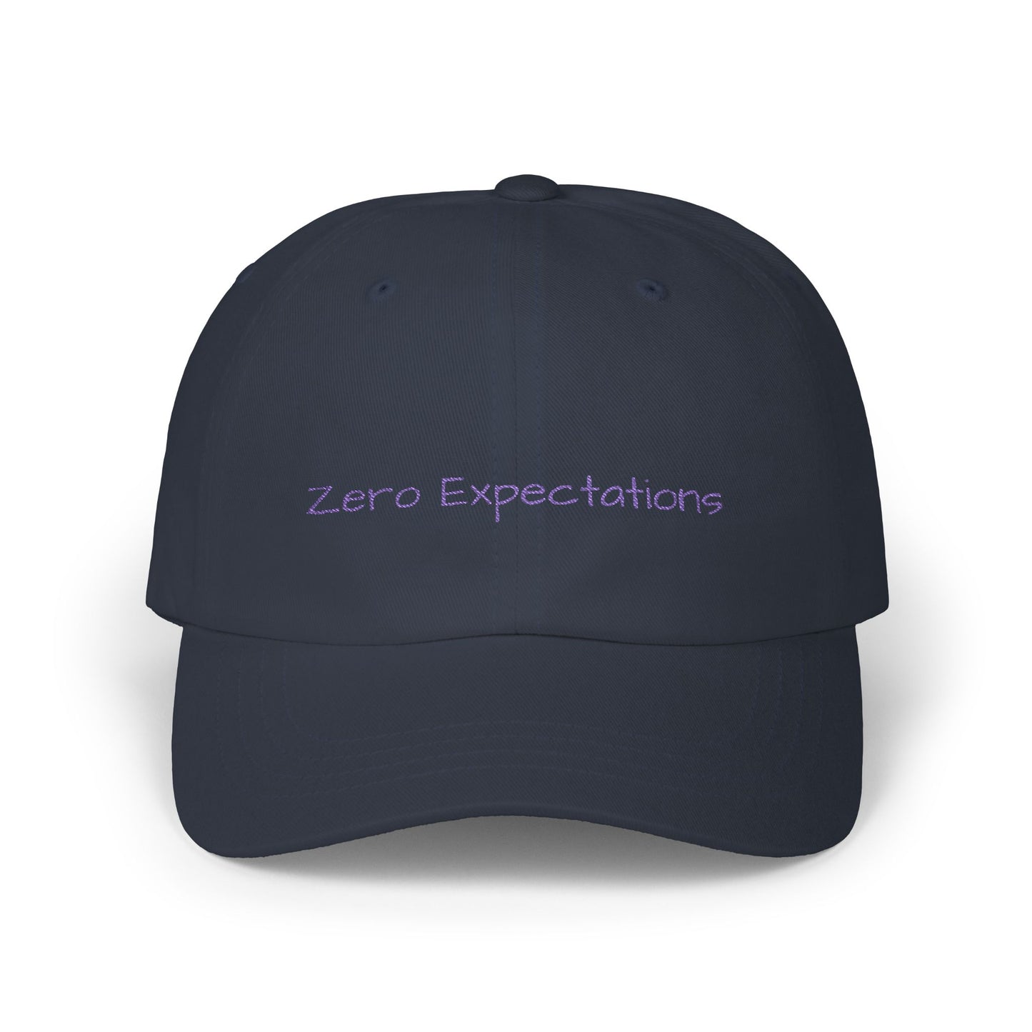 Zero Expectations Cap- Sarcastic Embroidered Cap, Funny Minimalist Hat, Low-Energy Mood Gift for the Barely Hanging On Club