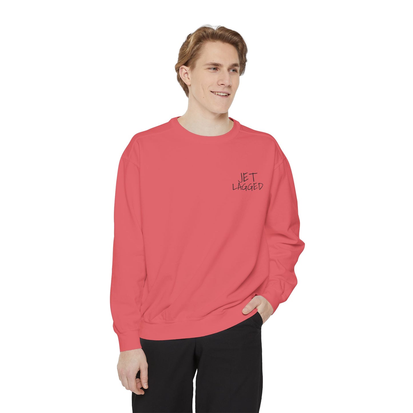 Jet Lagged Unisex Garment-Dyed Sweatshirt - Let Laughter Live, Cozy Sweater for Casual Days, Gift for Friends, Perfect for Fall & Winter