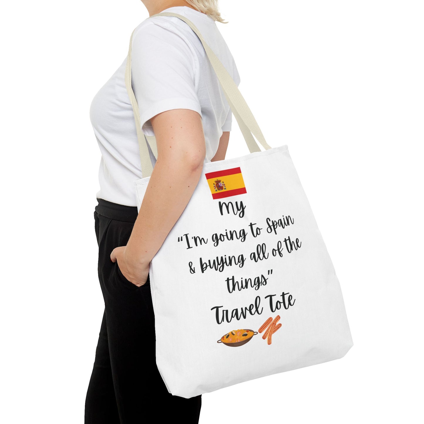 Travel Tote Bag – "My I'm Going to Spain & Buying All of The Things" – Perfect for Flight Crews, Vacation, Beach, Shopping, Gift for Travelers, Adventure