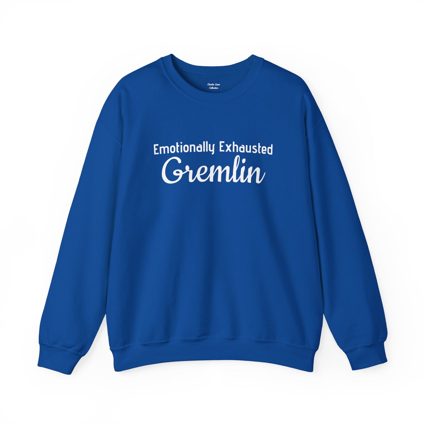 Emotionally Exhausted Gremlin Sweatshirt, Unisex Crewneck, Cozy Gift, Casual Wear, Fun Design, Halloween Fashion, Gift for Friends