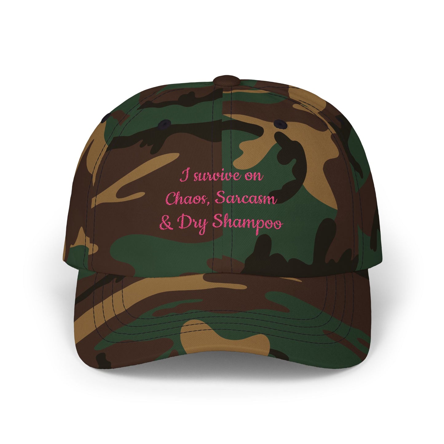 I Survive on Chaos, Sarcasm & Dry Shampoos, Gift for Lovers of Dry Shampoo & Sarcasm, Casual Hat for Humans, Humor Cap, Everyday Wear Hat