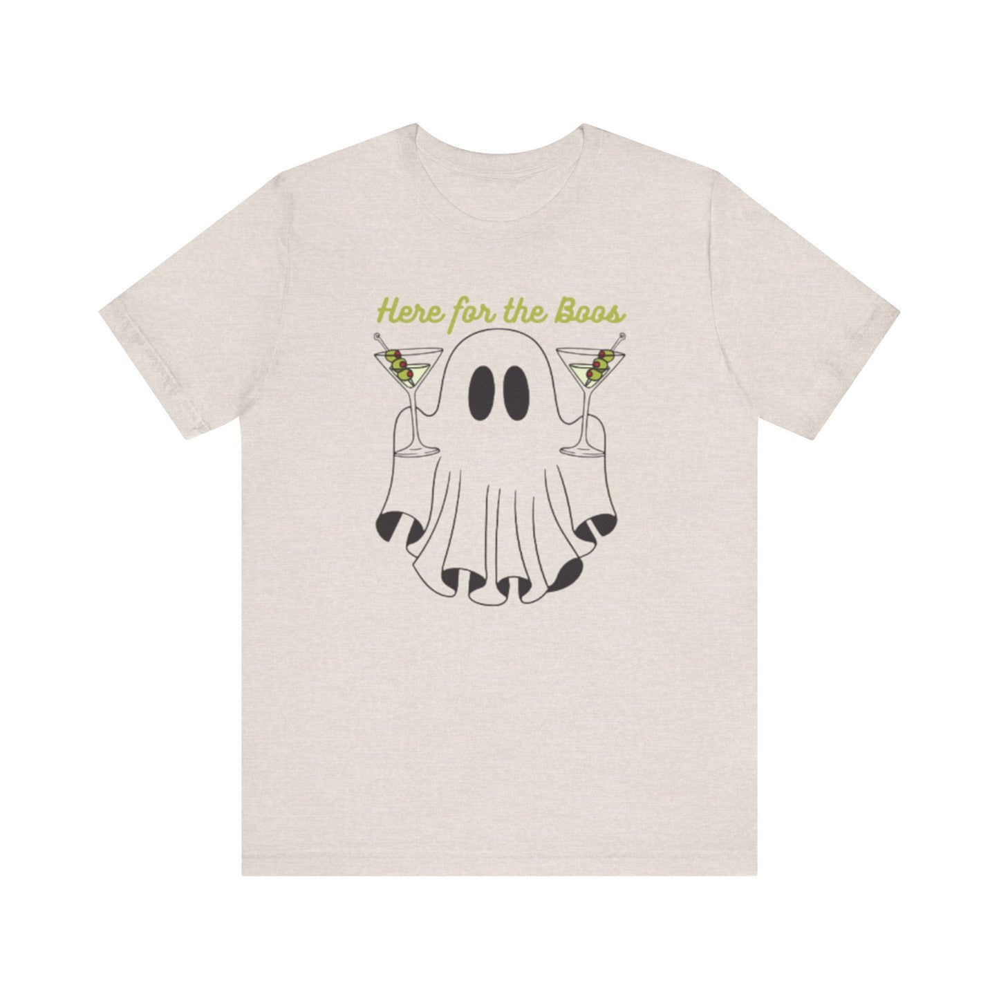 Here for the Boos Ghost Tee, Funny Halloween Shirt, Casual Unisex T-Shirt, Spooky Party Wear, Ghost Lover Gift