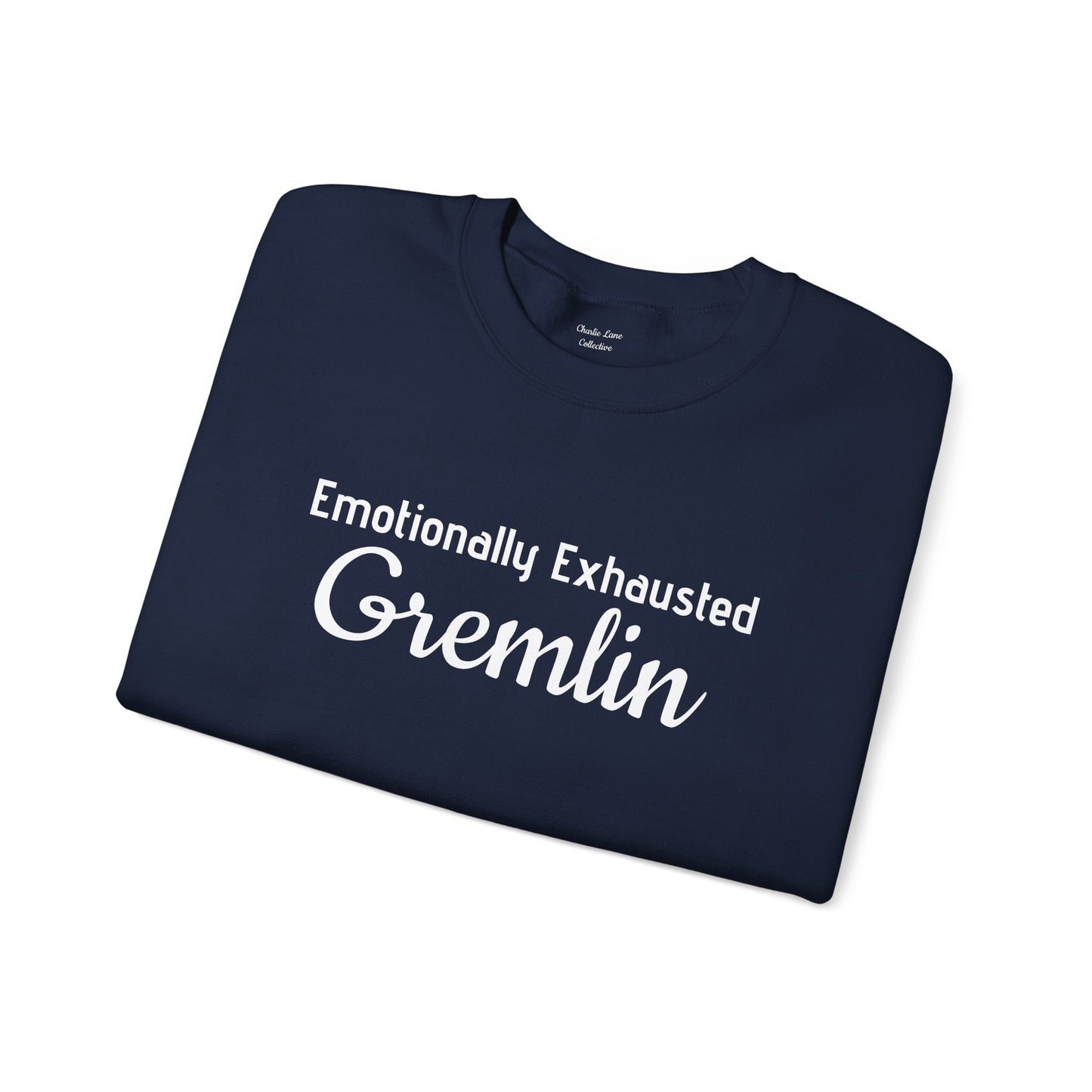 Emotionally Exhausted Gremlin Sweatshirt, Unisex Crewneck, Cozy Gift, Casual Wear, Fun Design, Halloween Fashion, Gift for Friends