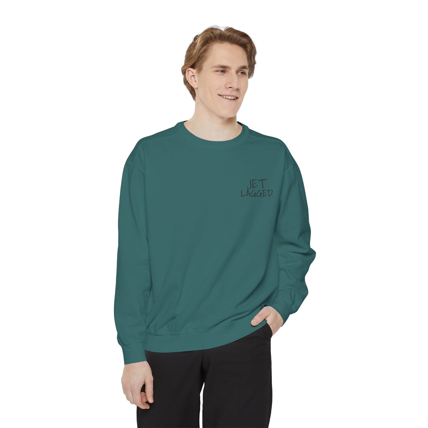 Jet Lagged Unisex Garment-Dyed Sweatshirt - Let Laughter Live, Cozy Sweater for Casual Days, Gift for Friends, Perfect for Fall & Winter