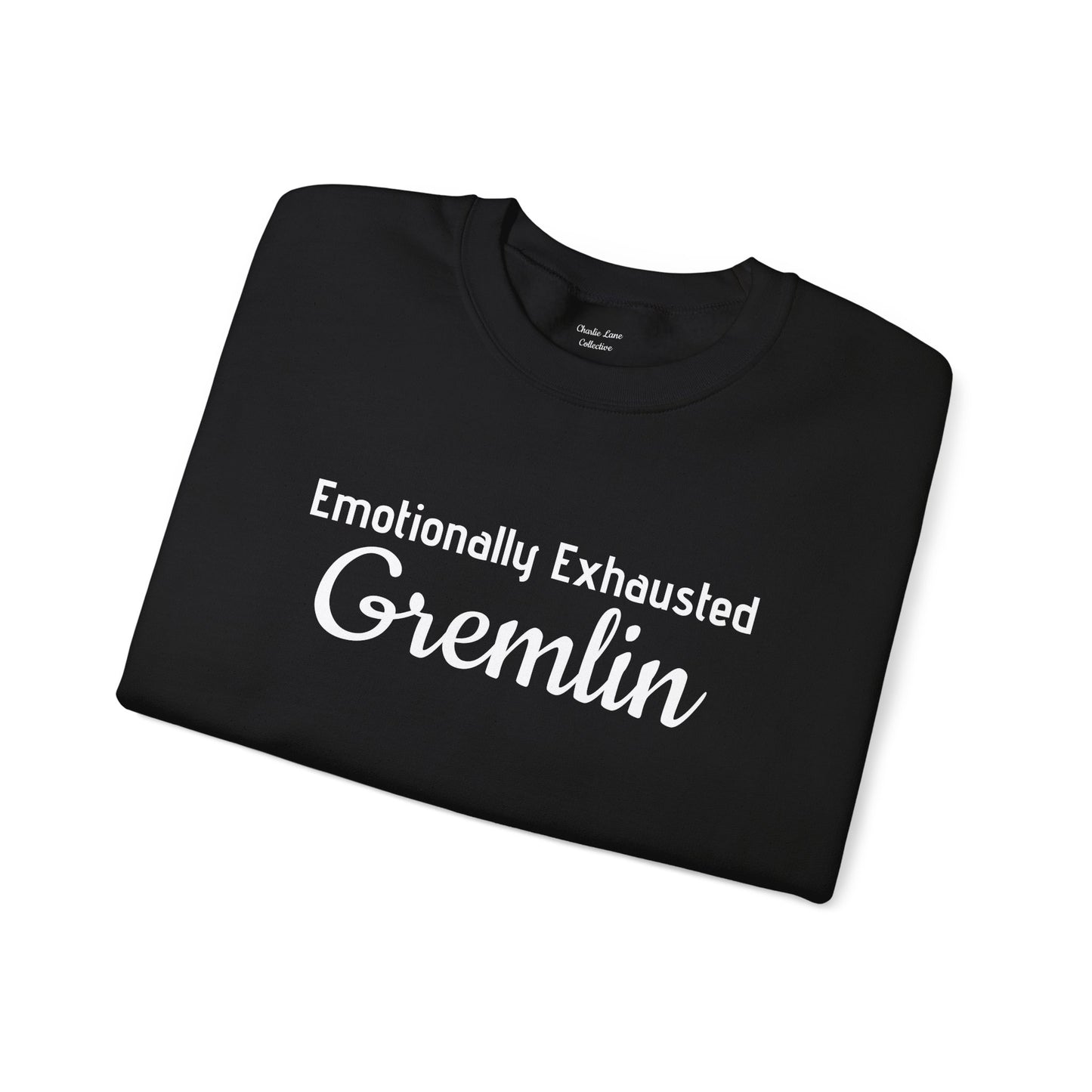 Emotionally Exhausted Gremlin Sweatshirt, Unisex Crewneck, Cozy Gift, Casual Wear, Fun Design, Halloween Fashion, Gift for Friends