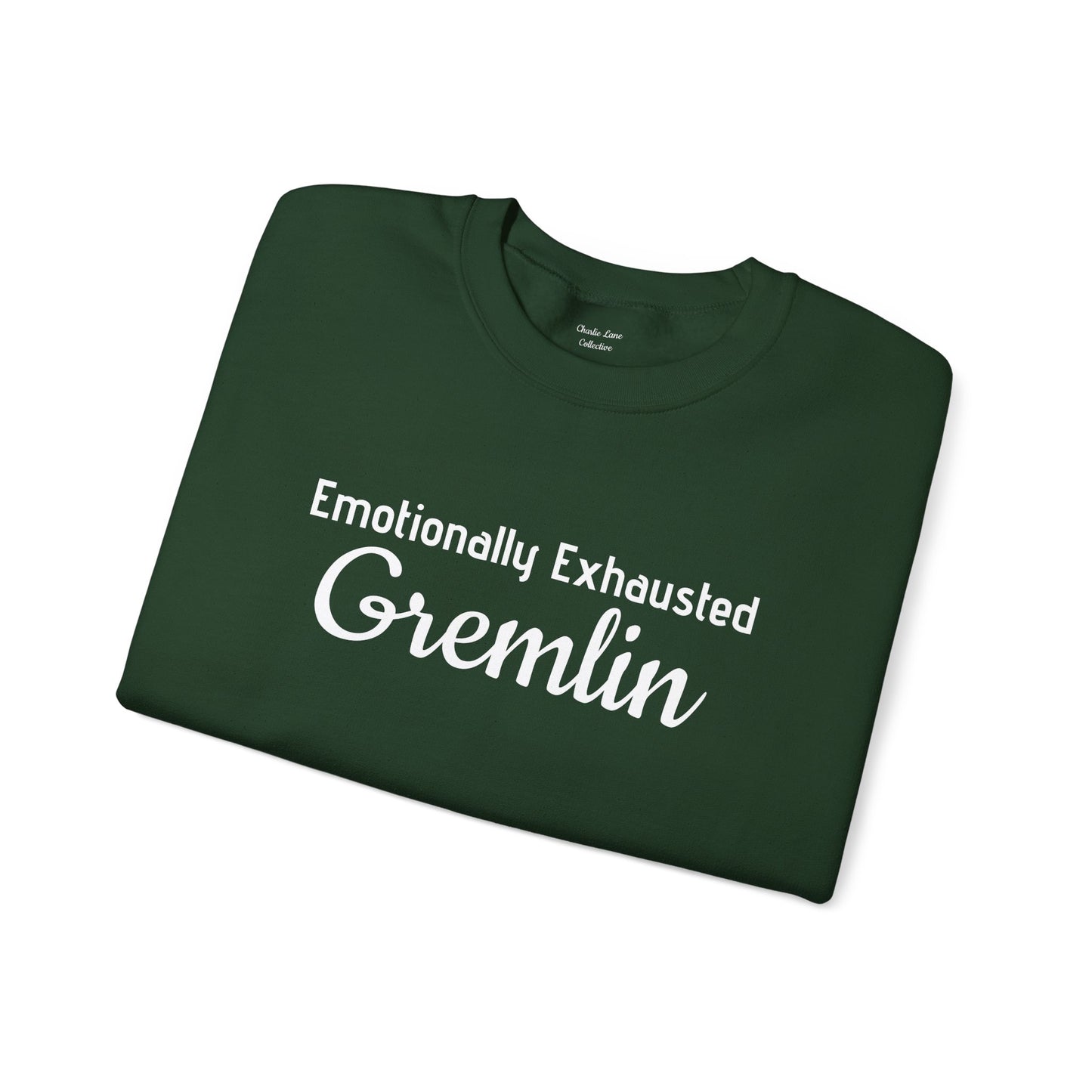 Emotionally Exhausted Gremlin Sweatshirt, Unisex Crewneck, Cozy Gift, Casual Wear, Fun Design, Halloween Fashion, Gift for Friends
