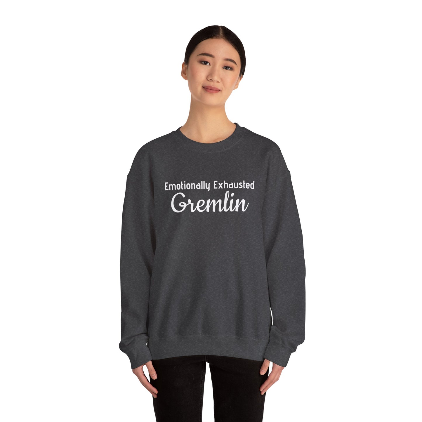 Emotionally Exhausted Gremlin Sweatshirt, Unisex Crewneck, Cozy Gift, Casual Wear, Fun Design, Halloween Fashion, Gift for Friends