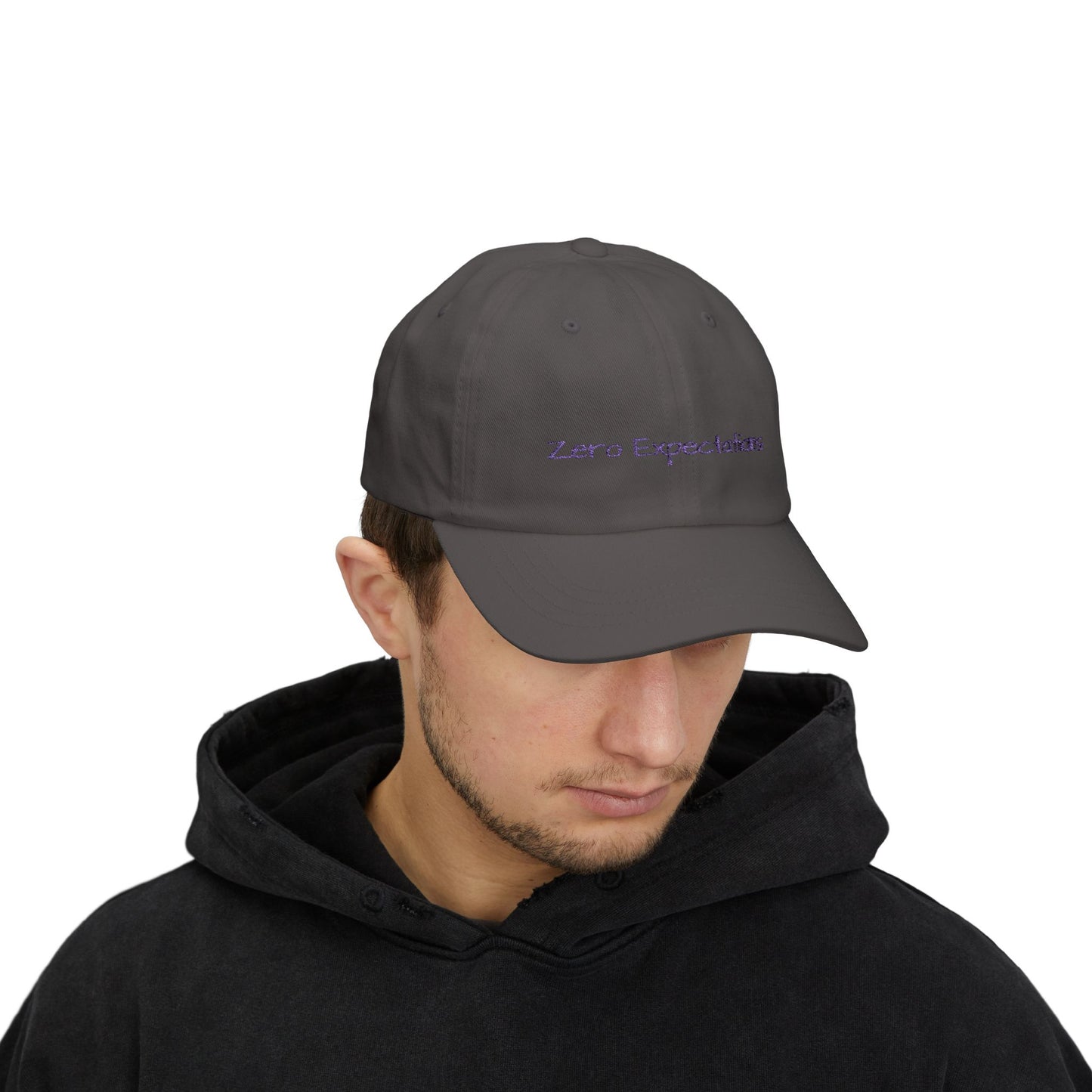Zero Expectations Cap- Sarcastic Embroidered Cap, Funny Minimalist Hat, Low-Energy Mood Gift for the Barely Hanging On Club