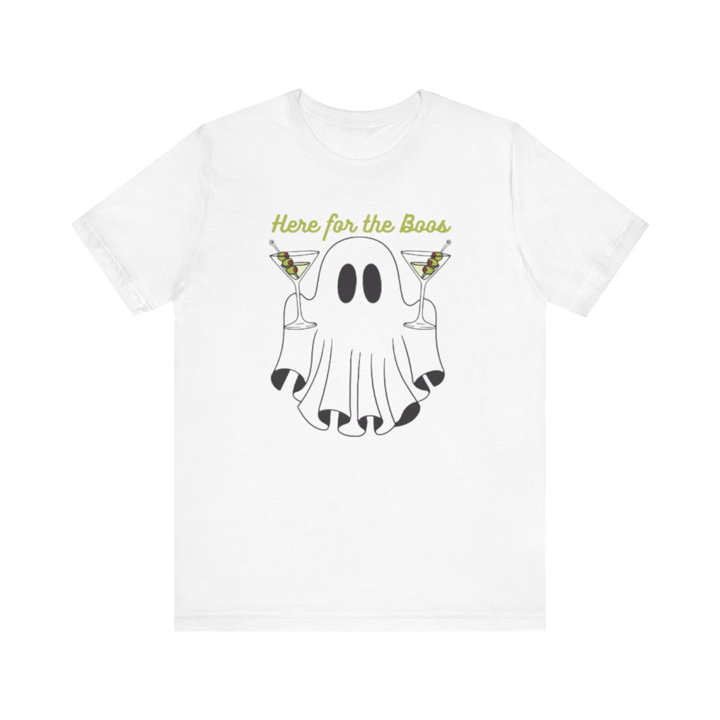 Here for the Boos Ghost Tee, Funny Halloween Shirt, Casual Unisex T-Shirt, Spooky Party Wear, Ghost Lover Gift