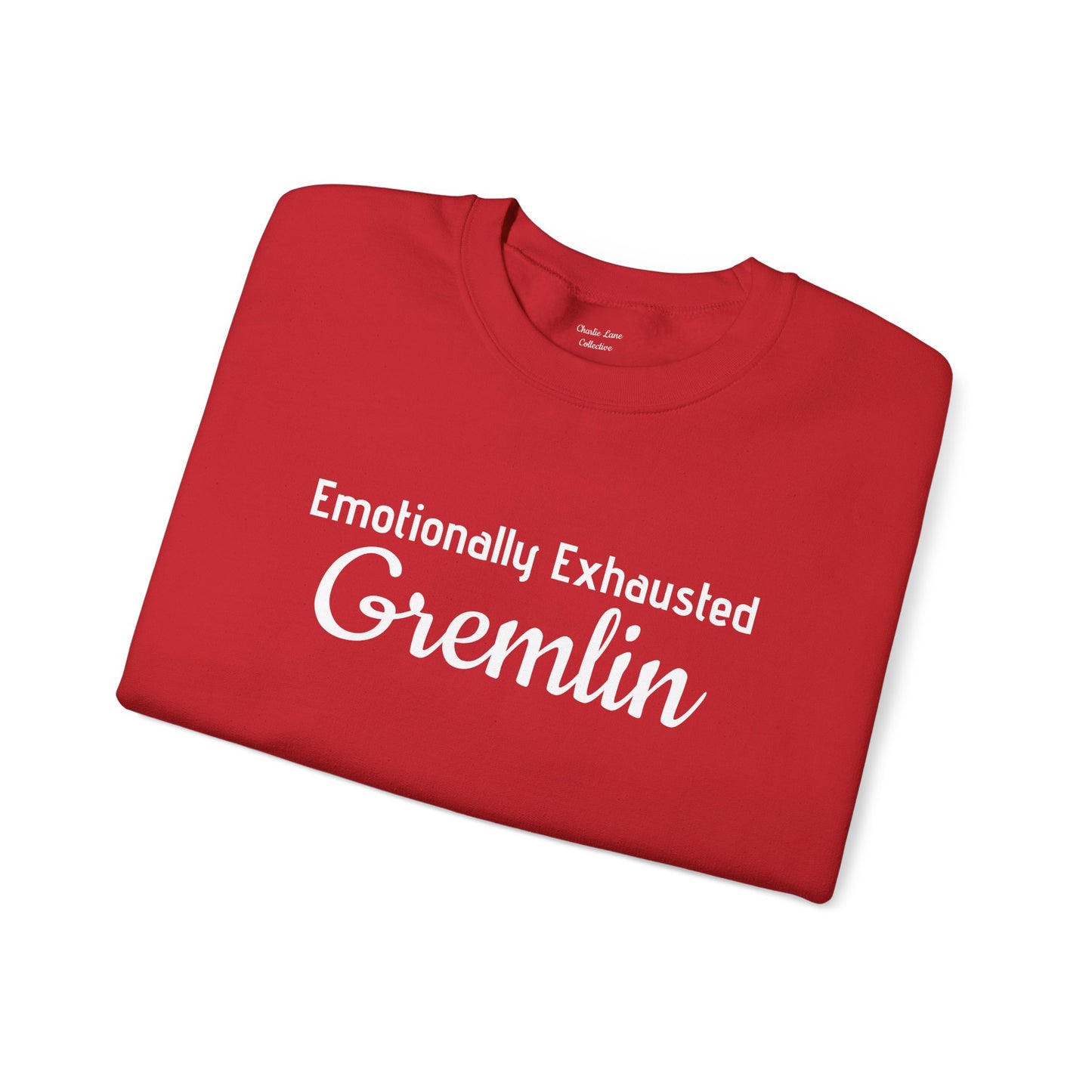 Emotionally Exhausted Gremlin Sweatshirt, Unisex Crewneck, Cozy Gift, Casual Wear, Fun Design, Halloween Fashion, Gift for Friends