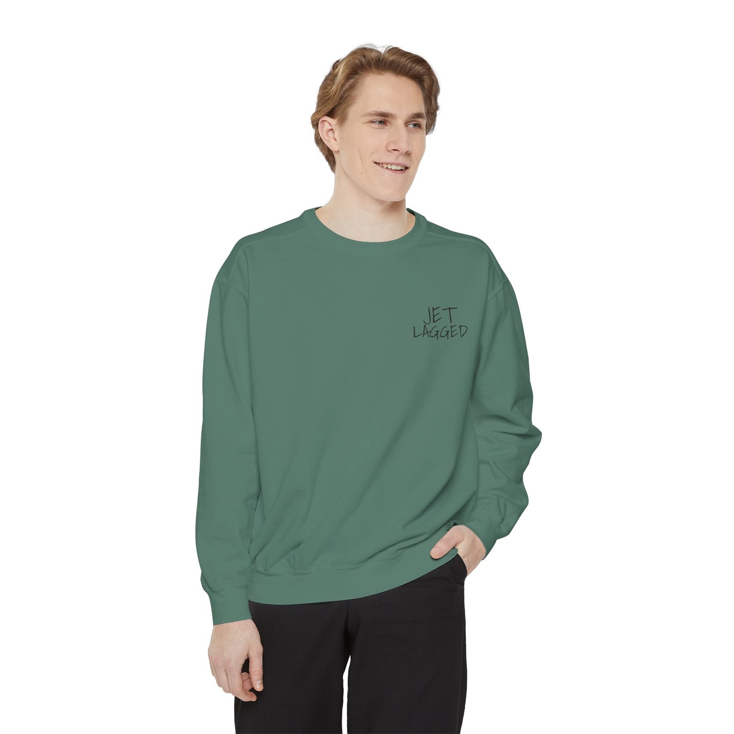 Jet Lagged Unisex Garment-Dyed Sweatshirt - Let Laughter Live, Cozy Sweater for Casual Days, Gift for Friends, Perfect for Fall & Winter