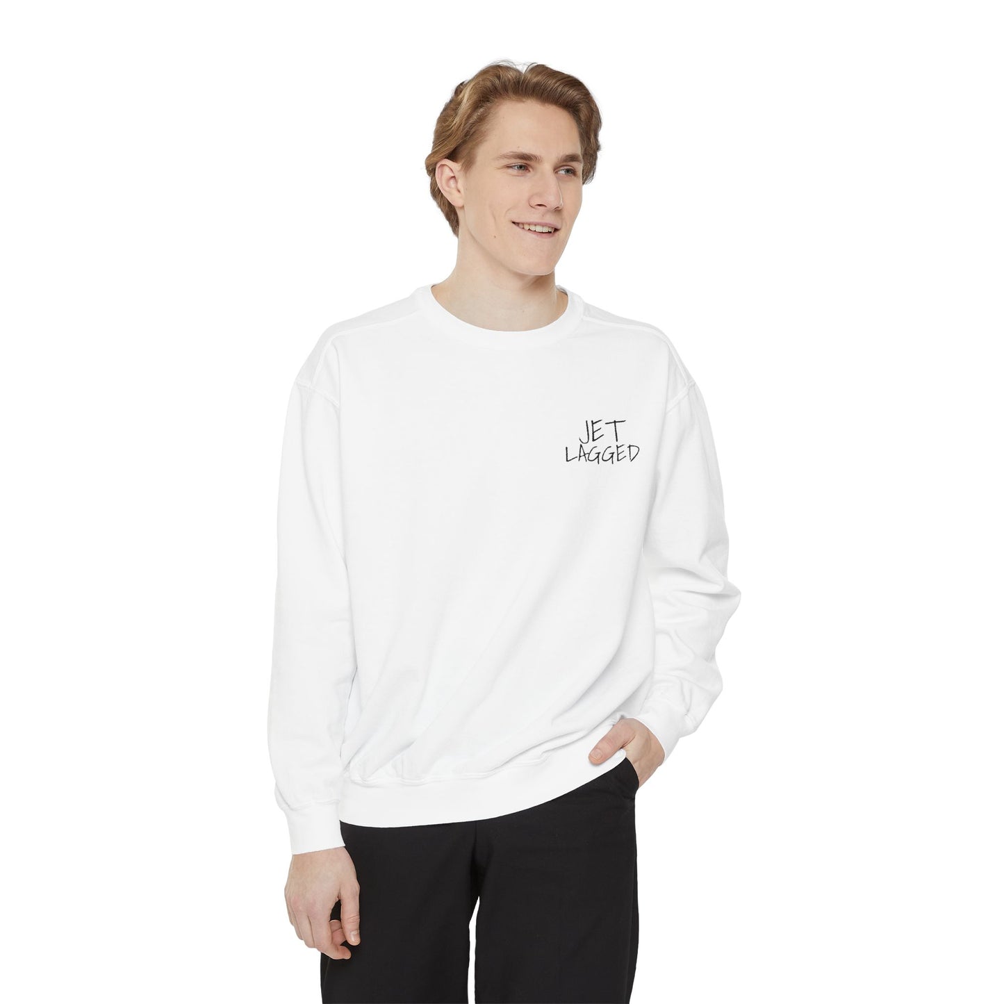 Jet Lagged Unisex Garment-Dyed Sweatshirt - Let Laughter Live, Cozy Sweater for Casual Days, Gift for Friends, Perfect for Fall & Winter