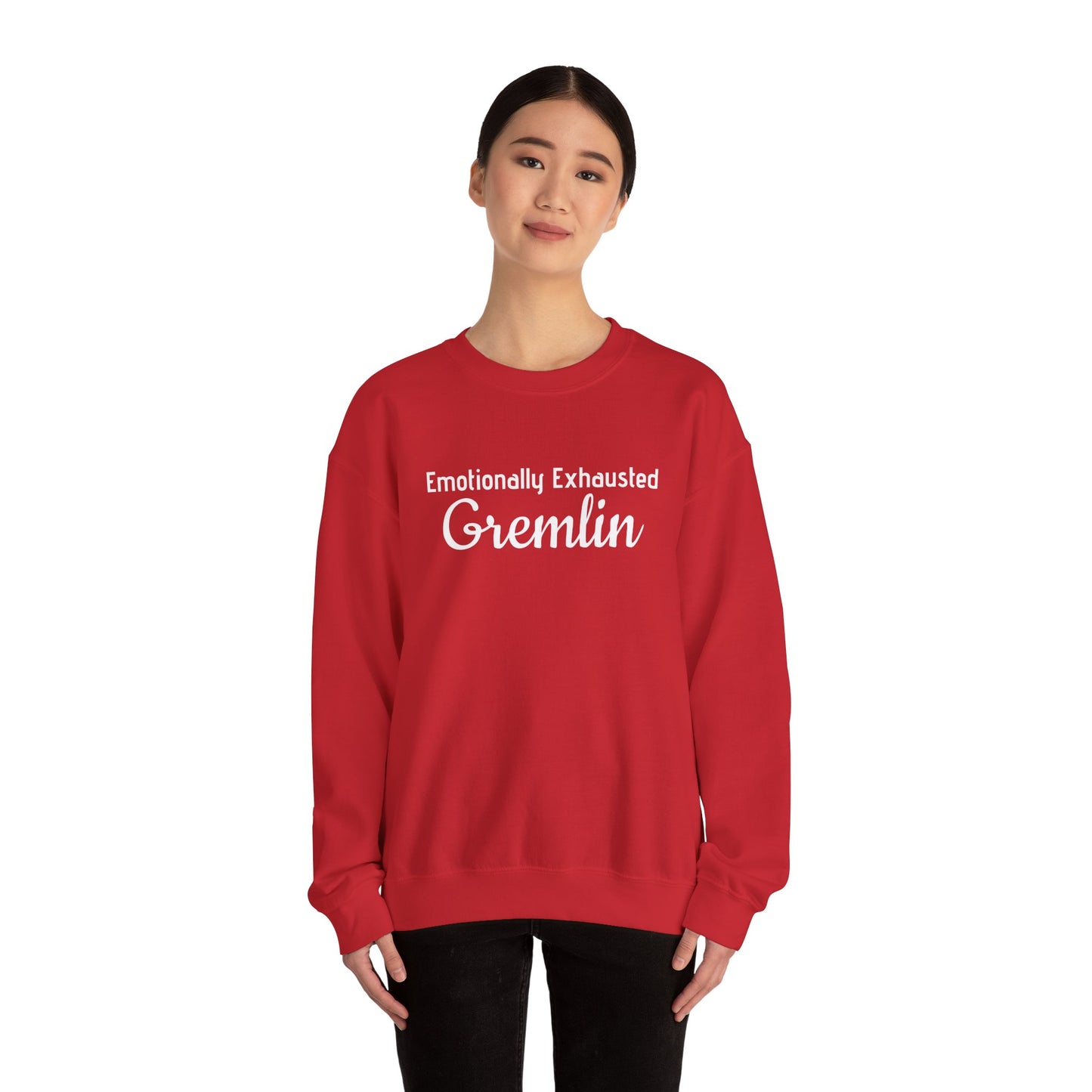 Emotionally Exhausted Gremlin Sweatshirt, Unisex Crewneck, Cozy Gift, Casual Wear, Fun Design, Halloween Fashion, Gift for Friends