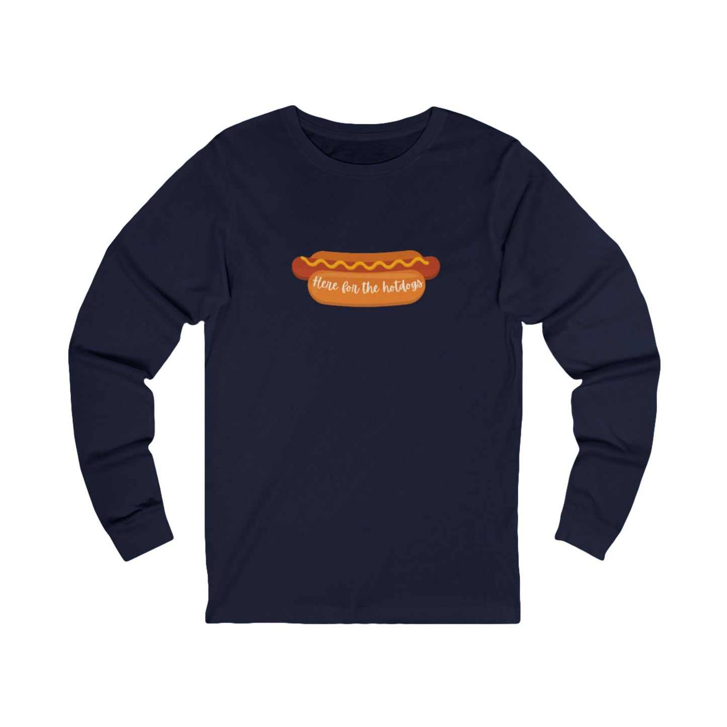 Hot Dog Themed Long Sleeve Tee, Fun Food Tee, Foodie Gift, BBQ Attire, Summer Casual Wear, Food Lover Shirt