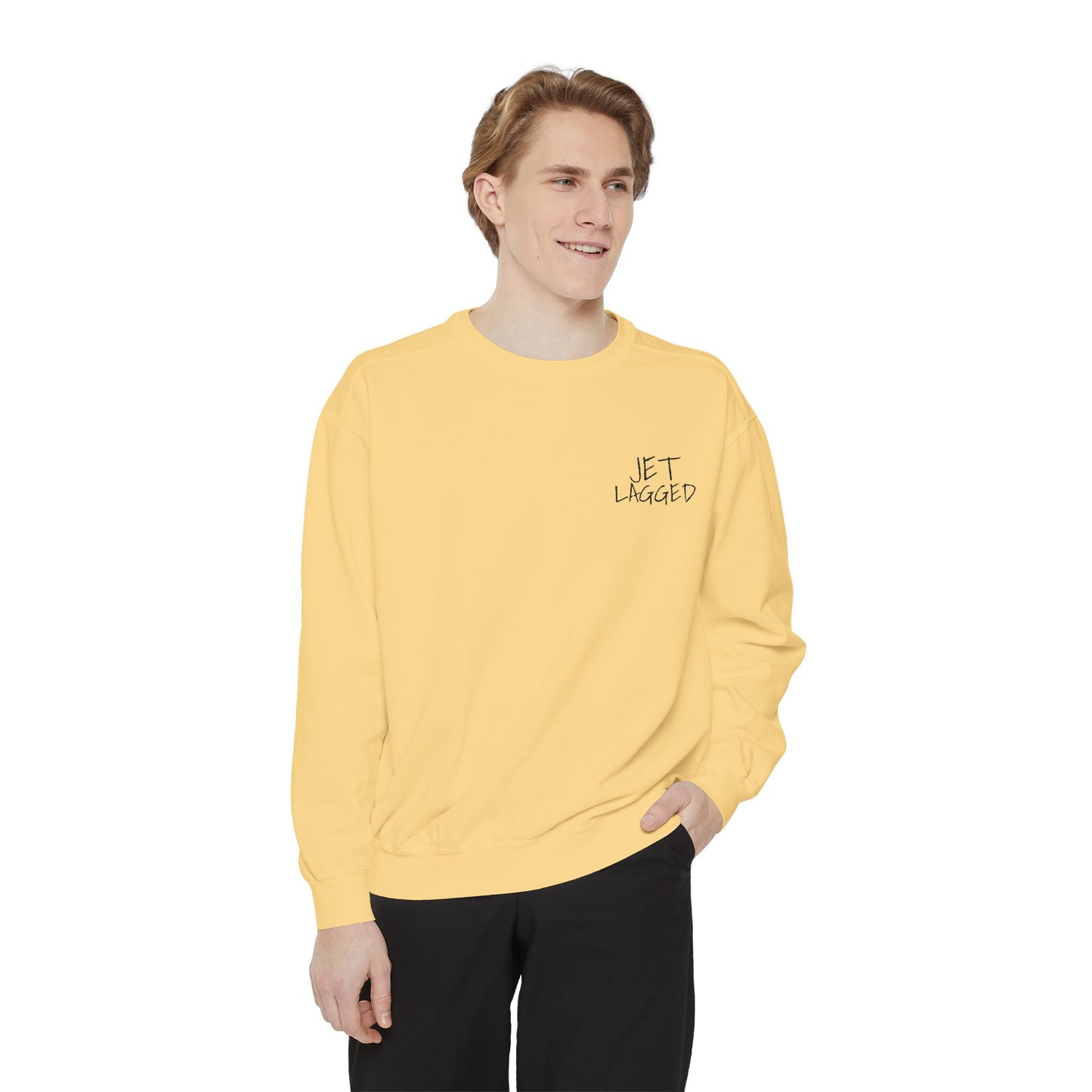 Jet Lagged Unisex Garment-Dyed Sweatshirt - Let Laughter Live, Cozy Sweater for Casual Days, Gift for Friends, Perfect for Fall & Winter