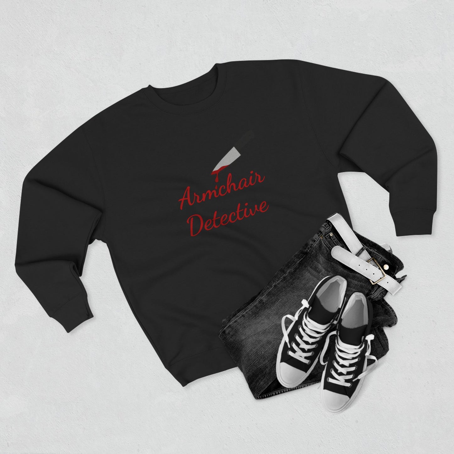 Armchair Detective Sweatshirt- Funny True Crime Crewneck, Cozy Gift for Crime Junkies and Murder Show Addicts