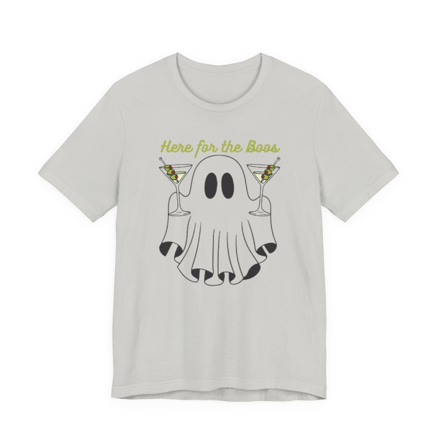 Here for the Boos Ghost Tee, Funny Halloween Shirt, Casual Unisex T-Shirt, Spooky Party Wear, Ghost Lover Gift