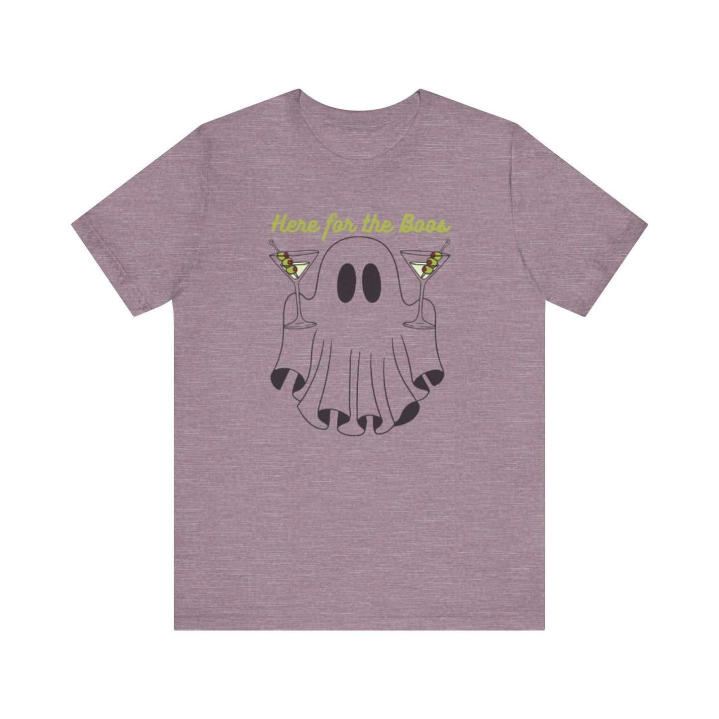 Here for the Boos Ghost Tee, Funny Halloween Shirt, Casual Unisex T-Shirt, Spooky Party Wear, Ghost Lover Gift