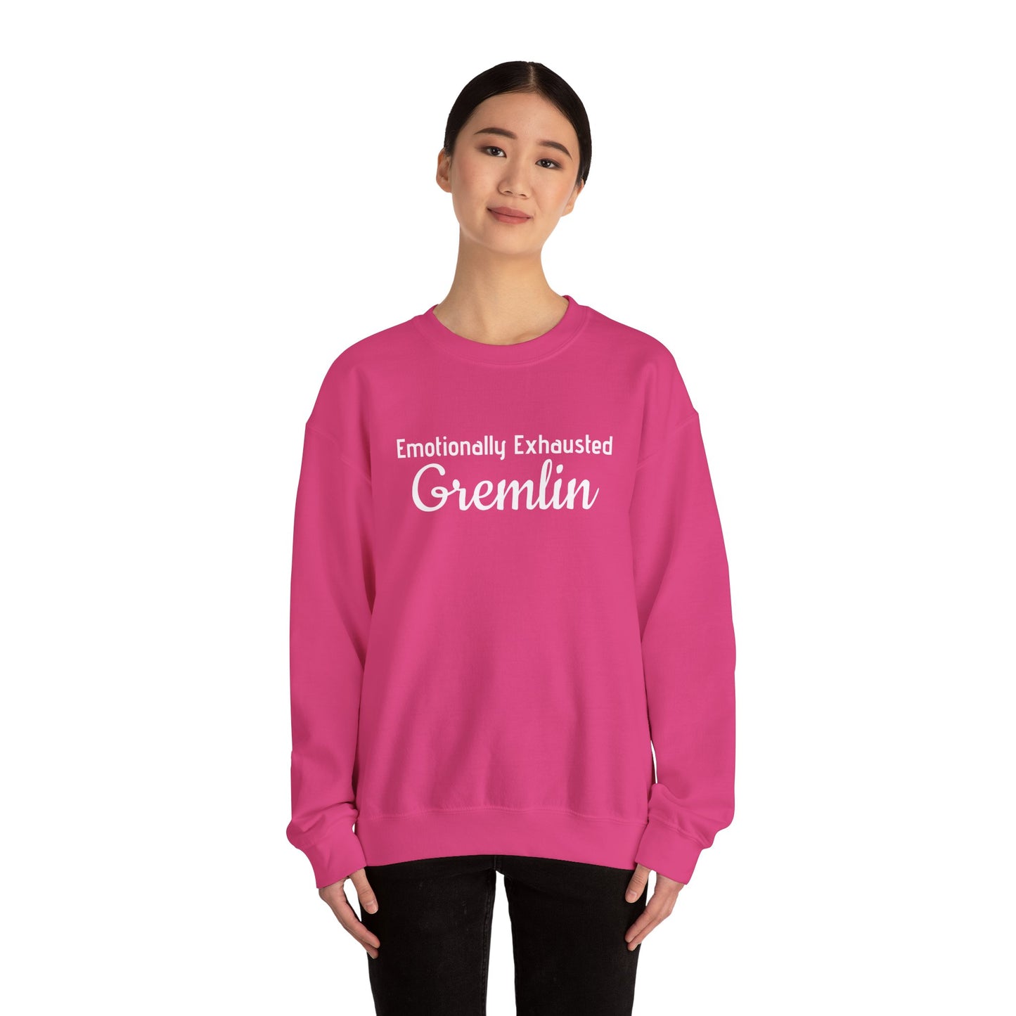 Emotionally Exhausted Gremlin Sweatshirt, Unisex Crewneck, Cozy Gift, Casual Wear, Fun Design, Halloween Fashion, Gift for Friends