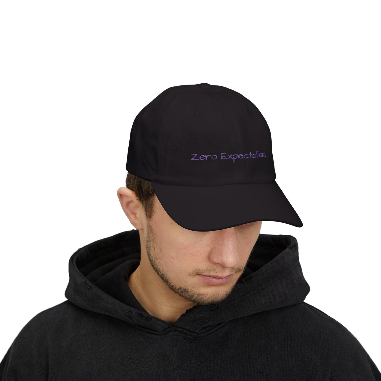 Zero Expectations Cap- Sarcastic Embroidered Cap, Funny Minimalist Hat, Low-Energy Mood Gift for the Barely Hanging On Club
