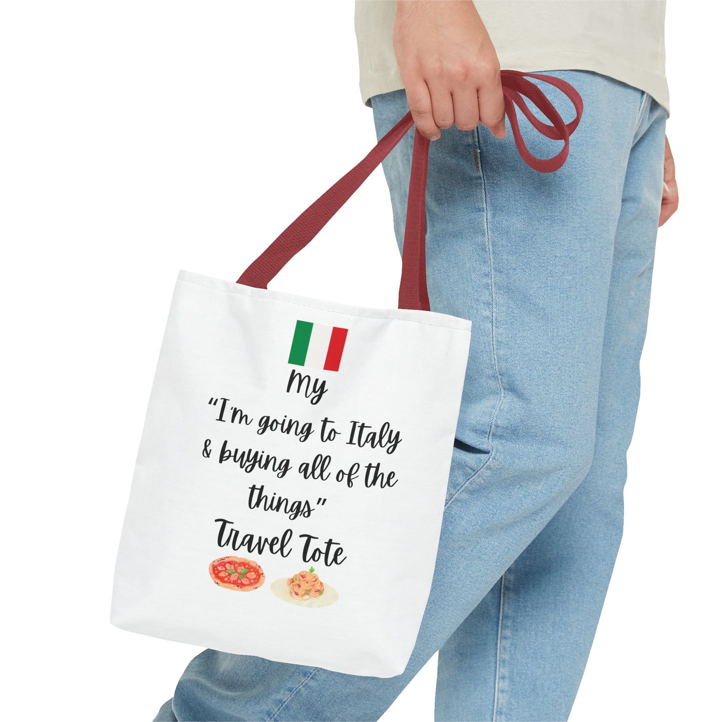 Travel Tote Bag – "My I'm Going to Italy & Buying All of The Things" – Perfect for Flight Crews, Vacation, Beach, Shopping, Gift for Travelers, Adventure
