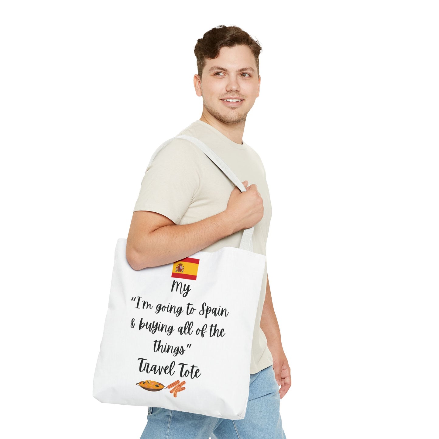 Travel Tote Bag – "My I'm Going to Spain & Buying All of The Things" – Perfect for Flight Crews, Vacation, Beach, Shopping, Gift for Travelers, Adventure