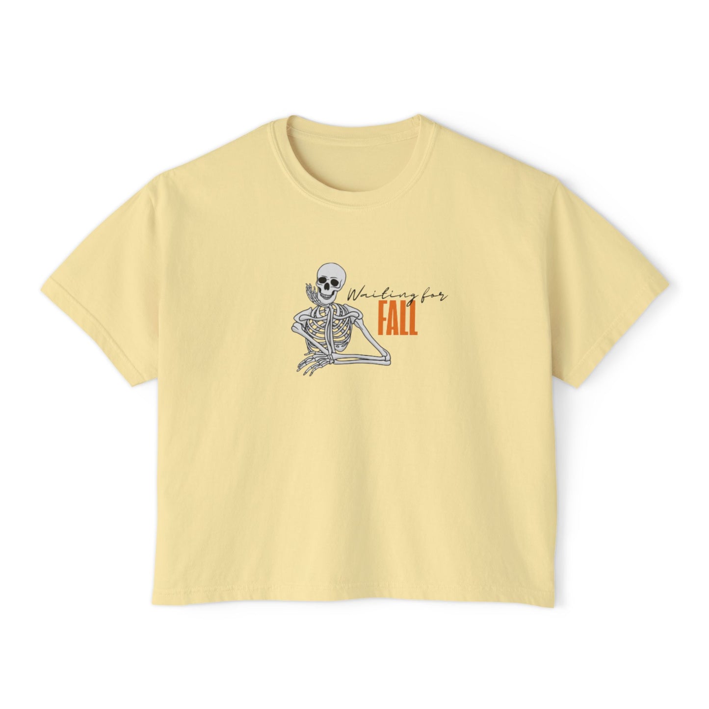 Fall Skeleton Boxy Tee, Women's Casual Graphic Top, Halloween Shirt, Autumn Apparel, Trendy Fall Fashion
