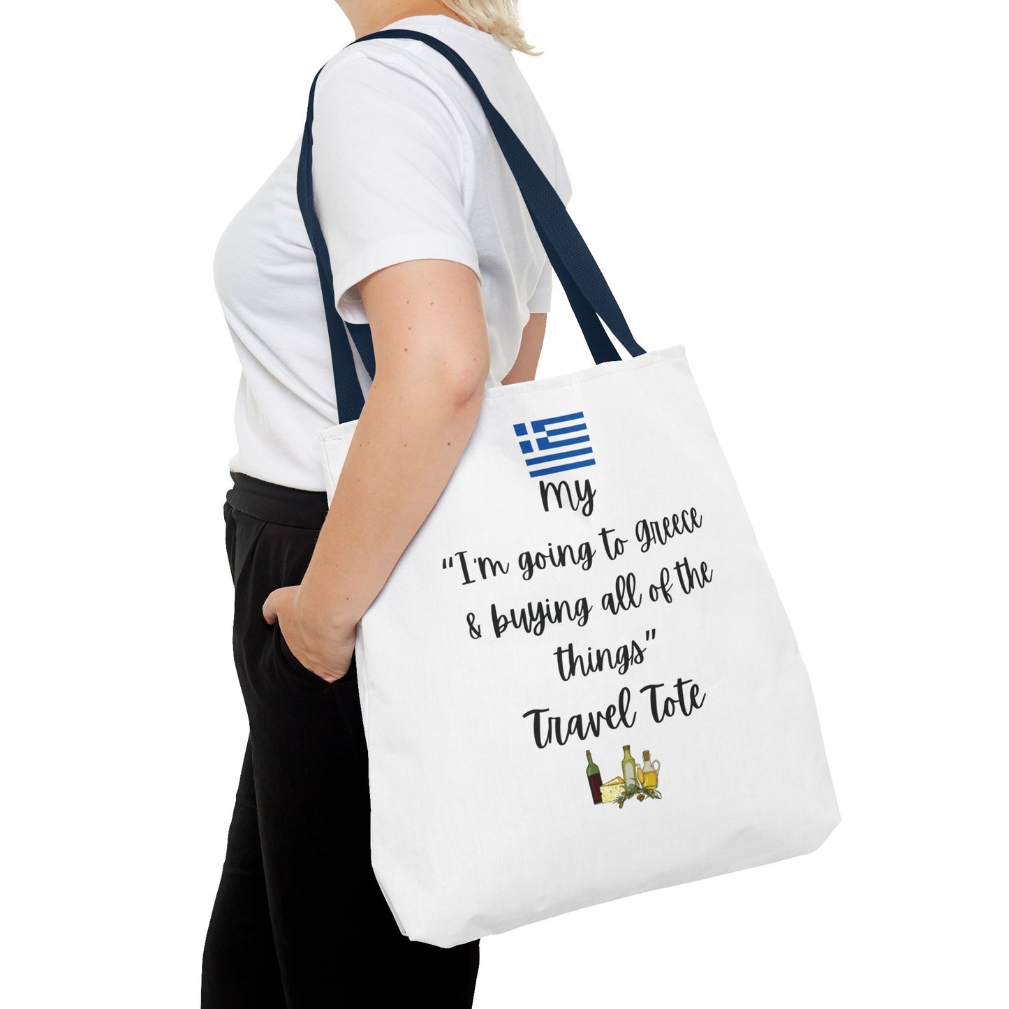 Travel Tote Bag – "My I'm Going to Greece & Buying All of The Things" – Perfect for Flight Crews, Vacation, Beach, Shopping, Gift for Travelers, Adventure