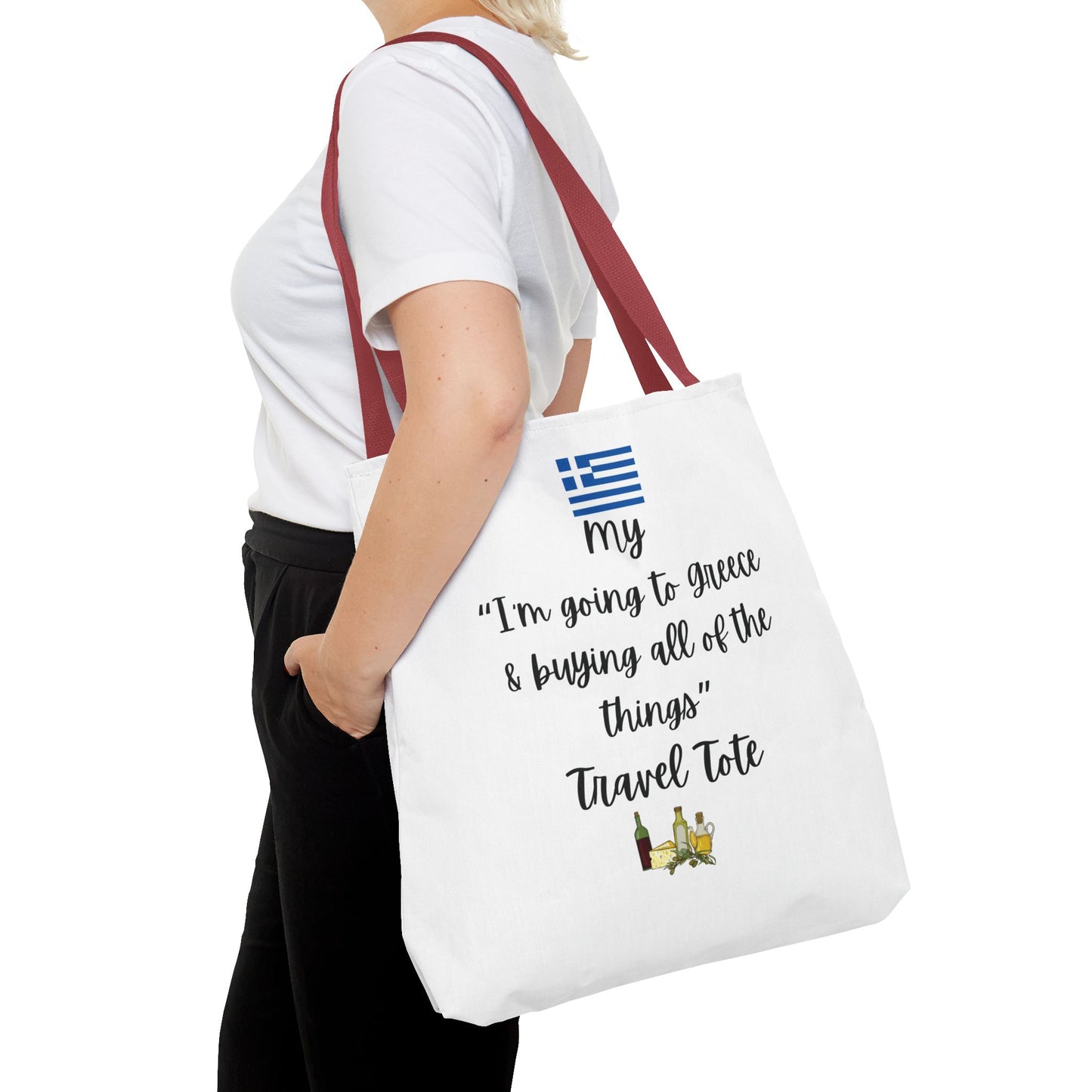 Travel Tote Bag – "My I'm Going to Greece & Buying All of The Things" – Perfect for Flight Crews, Vacation, Beach, Shopping, Gift for Travelers, Adventure