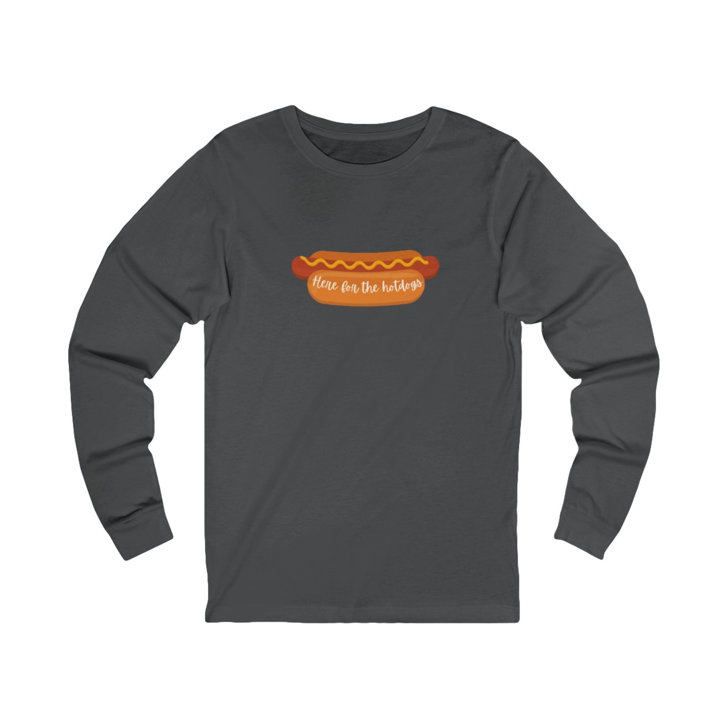 Hot Dog Themed Long Sleeve Tee, Fun Food Tee, Foodie Gift, BBQ Attire, Summer Casual Wear, Food Lover Shirt