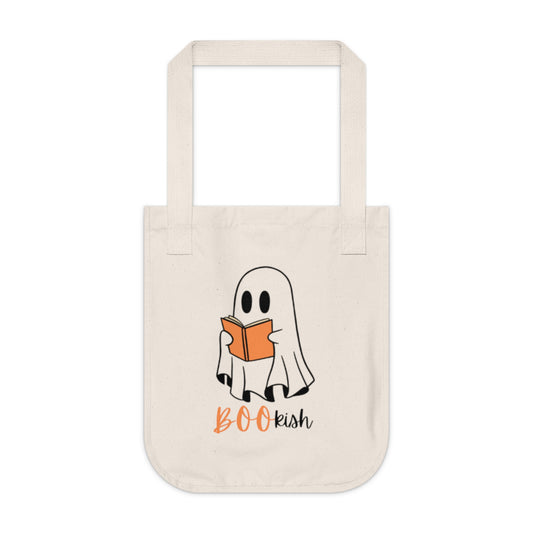 BOOkish Organic Canvas Tote Bag, Halloween Tote, Cute Ghost Bag, Eco-Friendly Shopping, Book Lover Gift, Fall Accessories