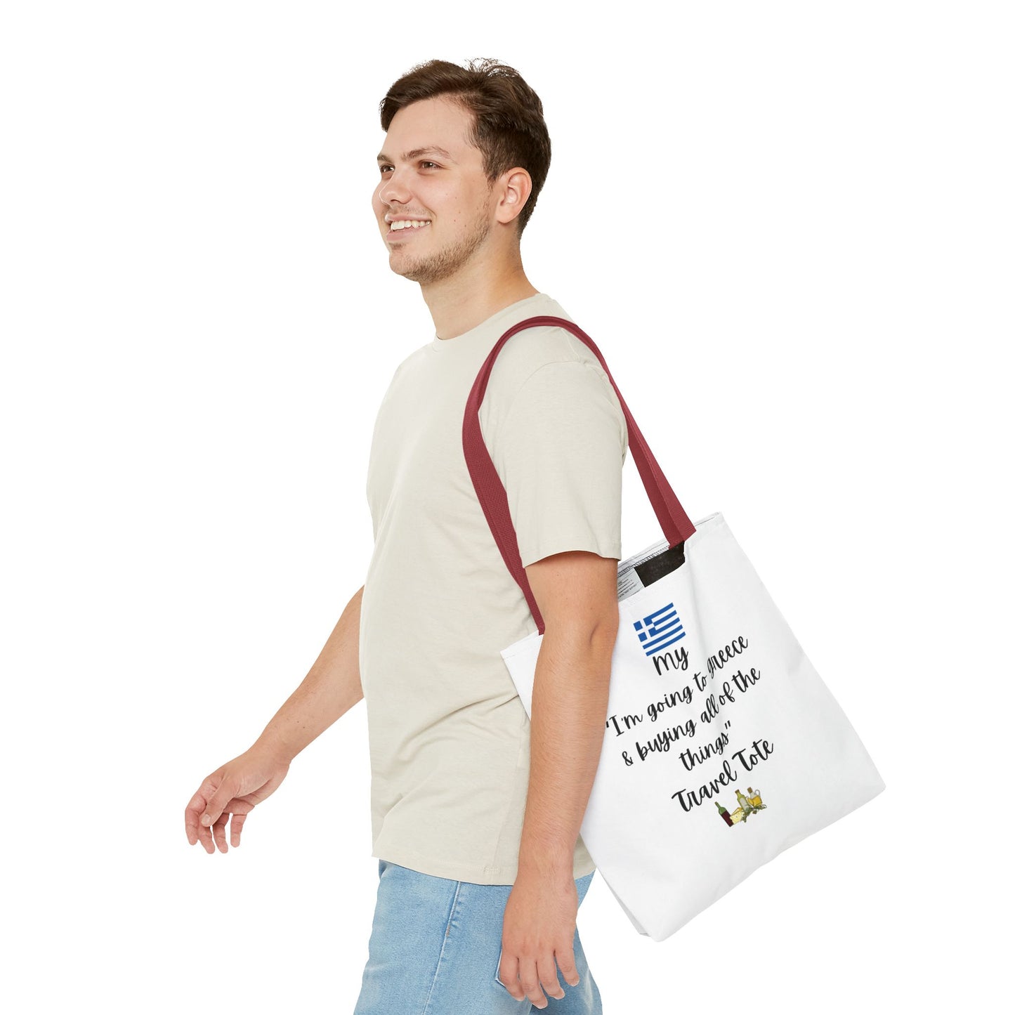 Travel Tote Bag – "My I'm Going to Greece & Buying All of The Things" – Perfect for Flight Crews, Vacation, Beach, Shopping, Gift for Travelers, Adventure