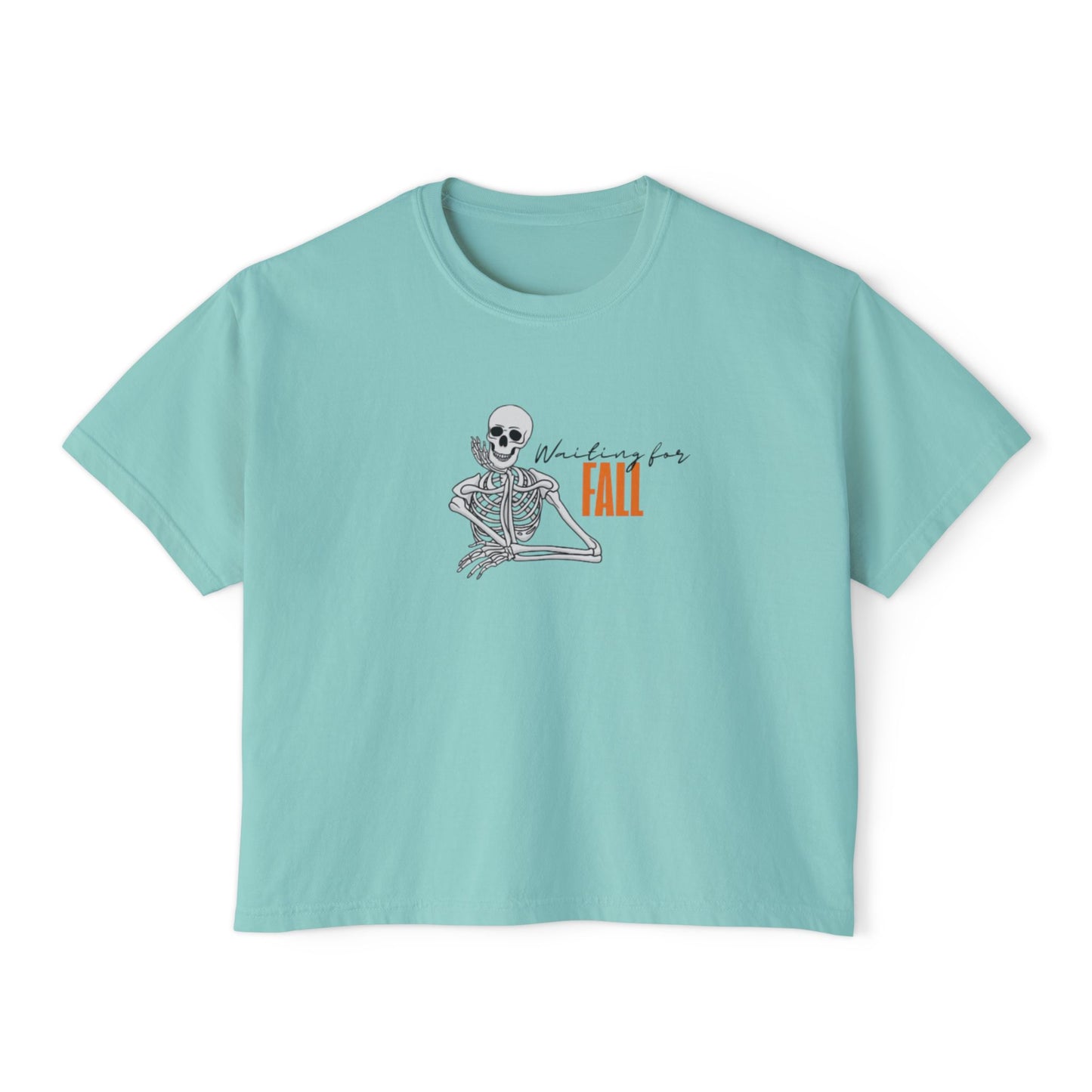 Fall Skeleton Boxy Tee, Women's Casual Graphic Top, Halloween Shirt, Autumn Apparel, Trendy Fall Fashion