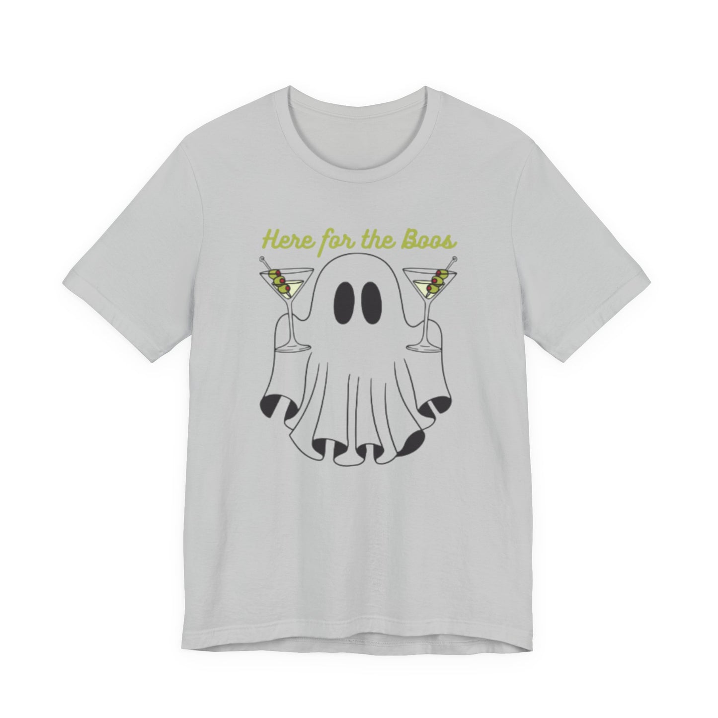 Here for the Boos Ghost Tee, Funny Halloween Shirt, Casual Unisex T-Shirt, Spooky Party Wear, Ghost Lover Gift