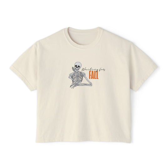 Fall Skeleton Boxy Tee, Women's Casual Graphic Top, Halloween Shirt, Autumn Apparel, Trendy Fall Fashion