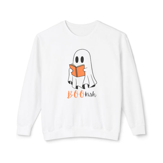 BOOkish Ghost Crewneck Sweatshirt | Lightweight Sweatshirt for Book Lovers | Halloween Apparel, Cozy Sweater, Fall Fashion, Gift Idea