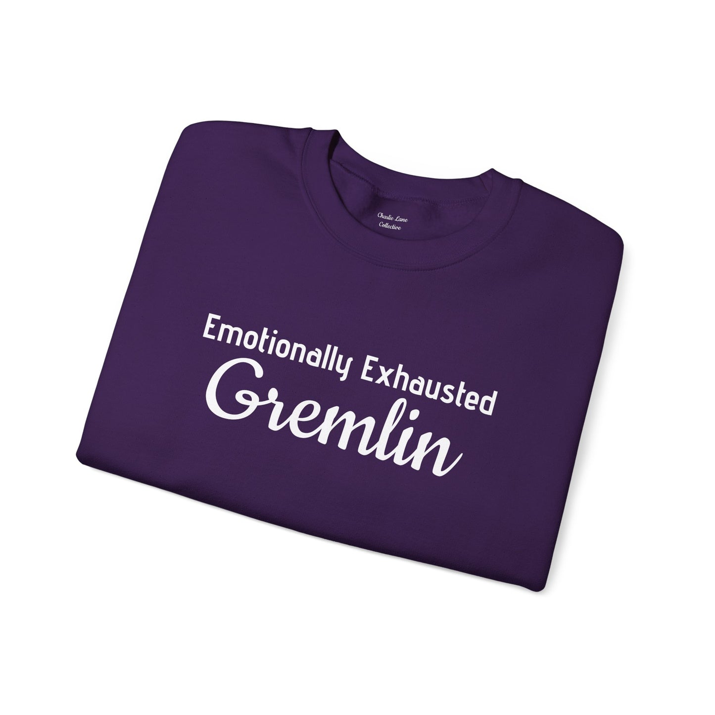 Emotionally Exhausted Gremlin Sweatshirt, Unisex Crewneck, Cozy Gift, Casual Wear, Fun Design, Halloween Fashion, Gift for Friends