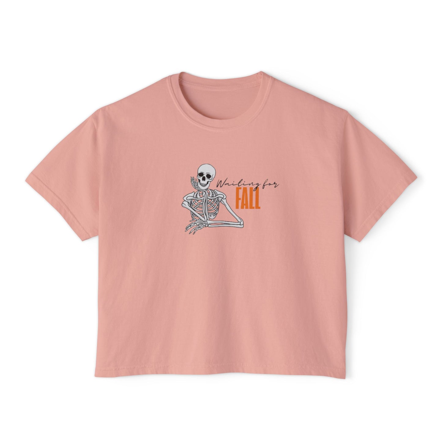 Fall Skeleton Boxy Tee, Women's Casual Graphic Top, Halloween Shirt, Autumn Apparel, Trendy Fall Fashion