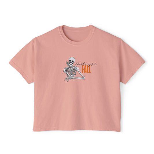 Fall Skeleton Boxy Tee, Women's Casual Graphic Top, Halloween Shirt, Autumn Apparel, Trendy Fall Fashion