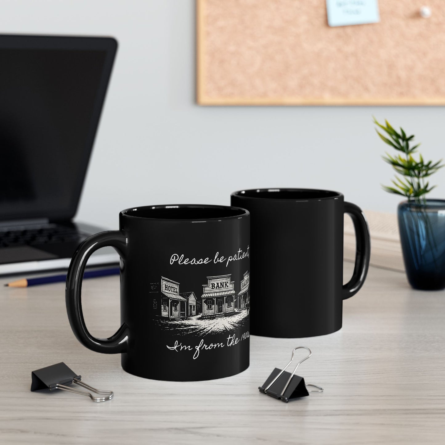 Vintage Western Saloon Black Mug- Funny Millennial Coffee Cup, Retro Humor Gift for Gen X or Elder Millennials